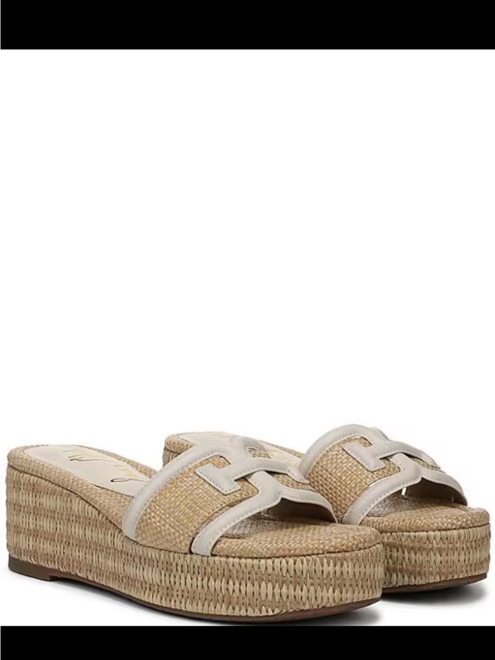 Sam Edelman Natural Raffia Platform Slide Sandals with Cream Trim